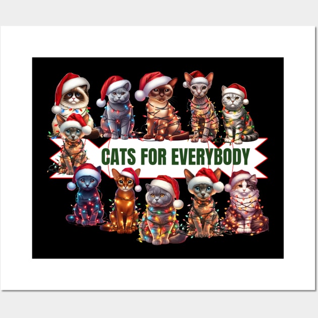 Cats For Everybody Christmas Cat Funny Xmas Santa Wall Art by Positive Designer